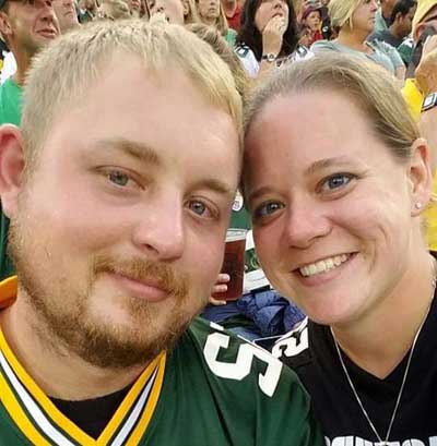 Megan and Zach in Packer Shirts